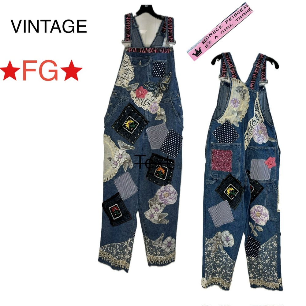 Faded Glory Floral Patchwork Denim Jumpsuit - Picture 1 of 17